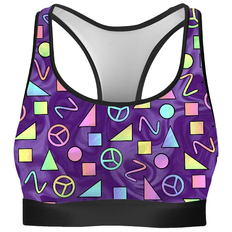 Retro Shapes Peace Symbols Purple Rave Bra Light Seamless Bra