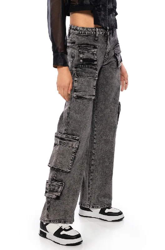 SELINA MULTIPOCKET CARGO JEAN Fashionable Vintage Wash Jeans