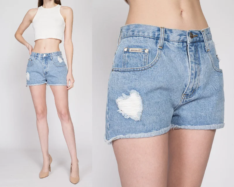 Sm-Med 90s Frayed Heart Jean Shorts Trendy Flared Leg Jeans