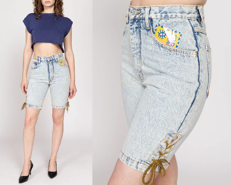 Small 80s Jordache Acid Wash Lace Up Jean Shorts NWT 27" Classic Slim Fit Jeans