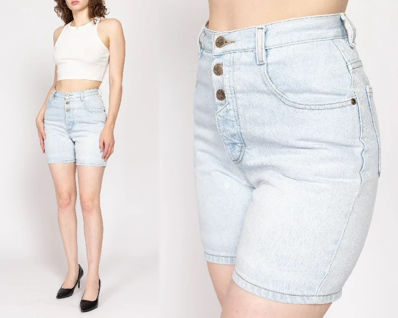 Small 90s Exposed Button Fly Light Wash Jean Shorts 27" Stylish Slim Fit Denim