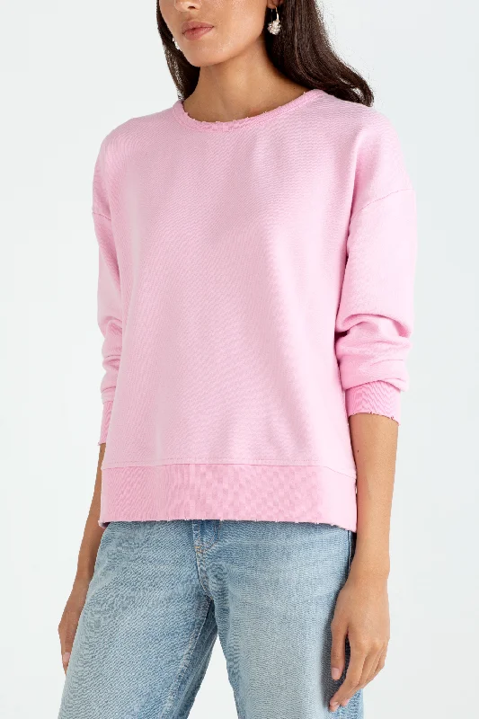 "The Victoria" - Bow Neck Detail Sweatshirt (Peony Pink) Hoodie with Set-In Sleeves Structured Classic