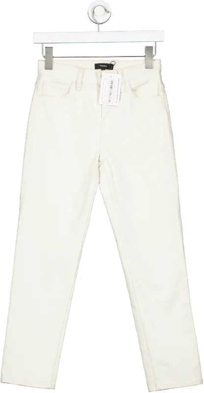 Theory Cream Wide Crop Jean In Dyed Denim UK 4 Chic Double Waistband Jeans
