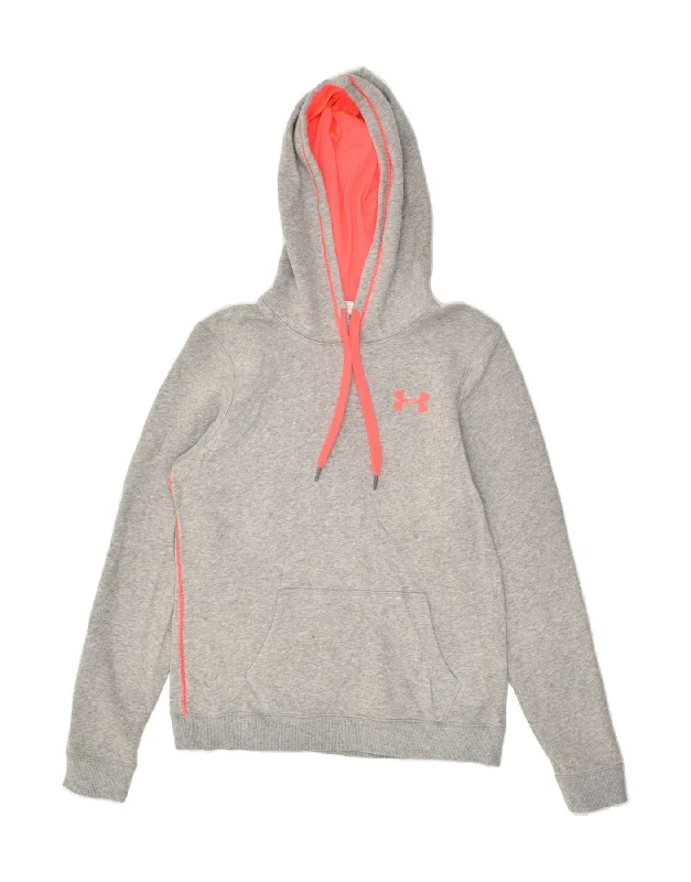 UNDER ARMOUR Womens Hoodie Jumper UK 10 Small Grey Cotton Hoodie with Side Slits Relaxed Casual