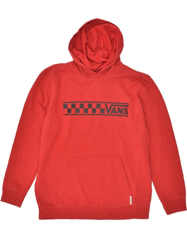 VANS Womens Graphic Hoodie Jumper UK 18 XL Red Cotton Hoodie with Longline Fit Extended Stylish