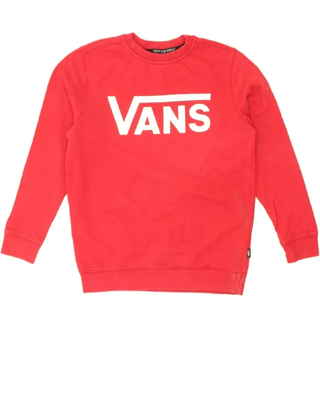 VANS Womens Graphic Sweatshirt Jumper UK 14 Medium Red Cotton Hoodie with Batwing Sleeves Loose Dramatic