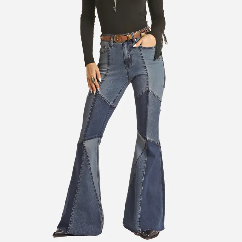 Rock and Roll Denim High Rise Bell Bottom Jean Elegant High-Waisted Flared Jeans