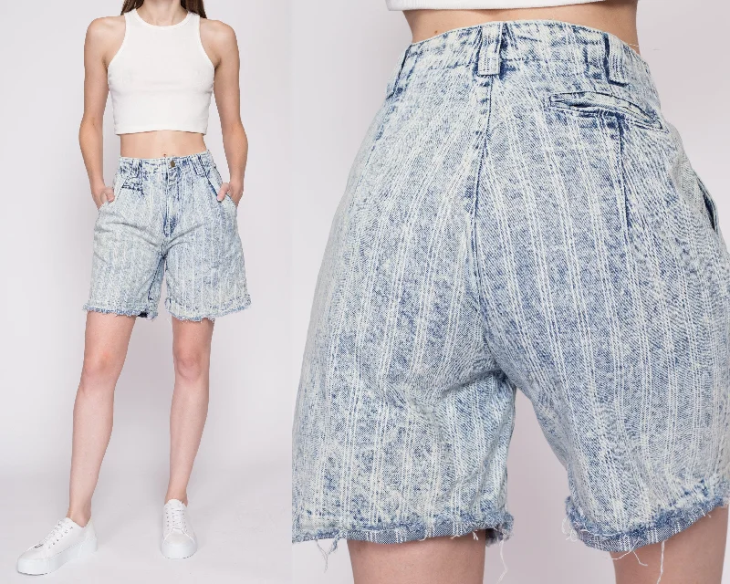 XS 80s Acid Wash Striped Jean Shorts 25" Stylish Acid-Wash Jeans