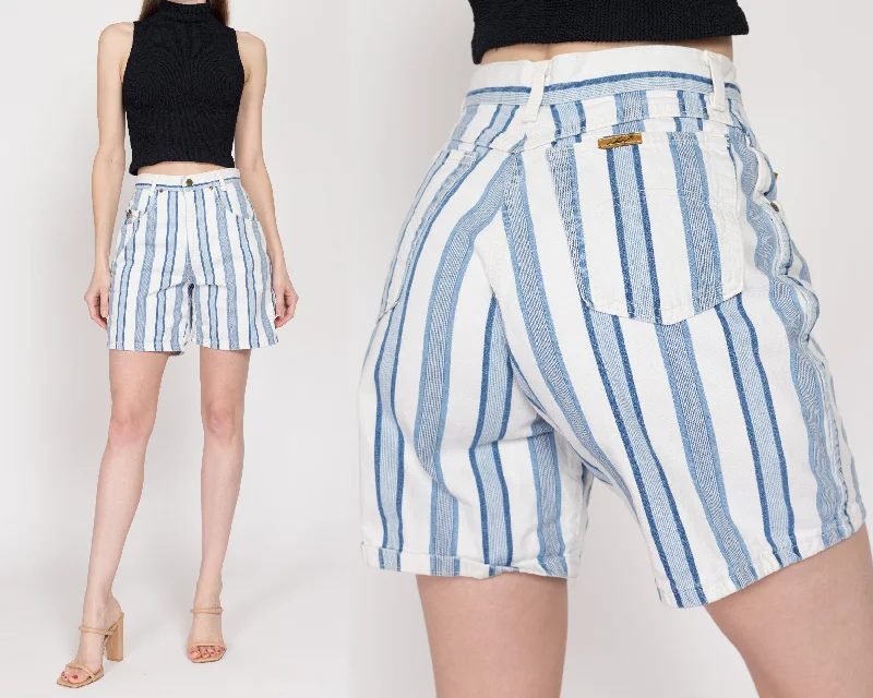 XS 80s Blue & White Striped Jean Shorts 25.5" Fashionable Slouchy Fit Jeans
