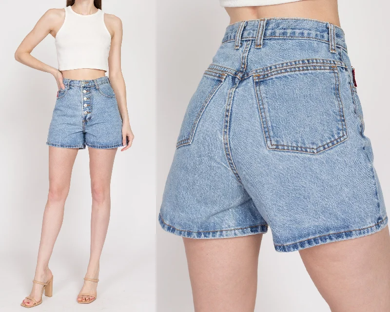 XS 90s Bongo Button Fly High Waisted Jean Shorts 25" Trendy Wide-Leg High-Waist Denim