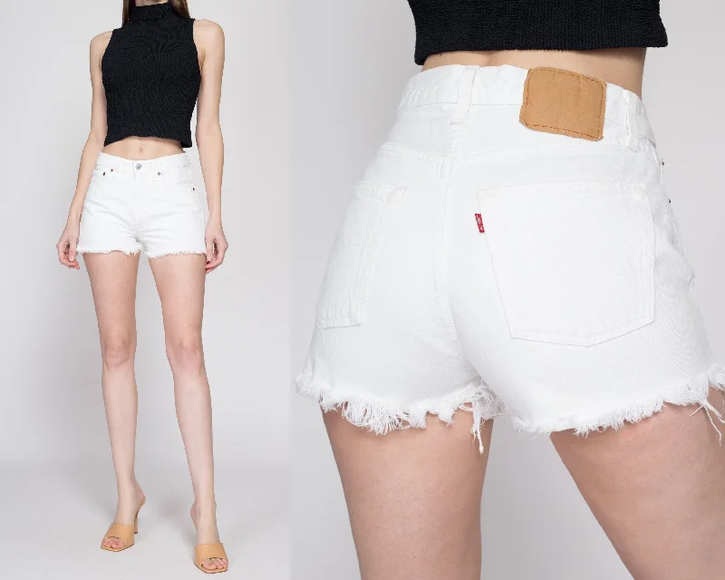 XS-Sm Vintage Levis 501 White High Waisted Jean Shorts 26" Fashionable Relaxed Fit Denim