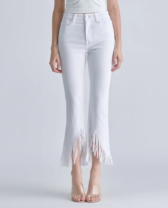 Cello High Rise Crop Flare Jean with Fringe Hem Comfortable Zip-Up Skinny Jeans