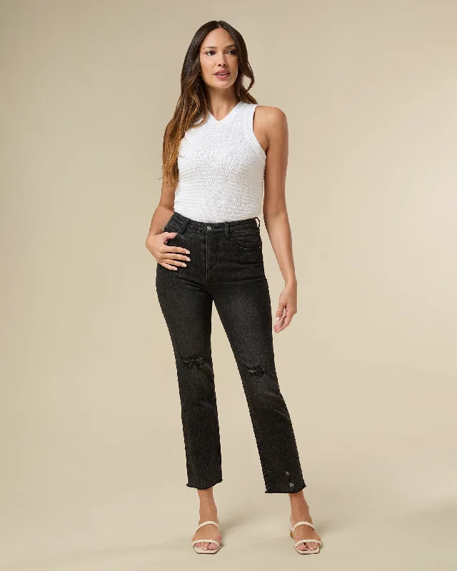 Distressed Straight Leg Jean Casual High-Waisted Bootcut Jeans
