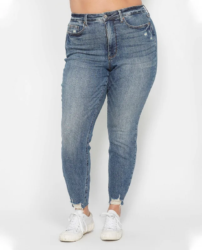Judy Blue Plus High Waist Tummy Control Destroy Hem Skinny Jean Casual Skinny Fit Jeans