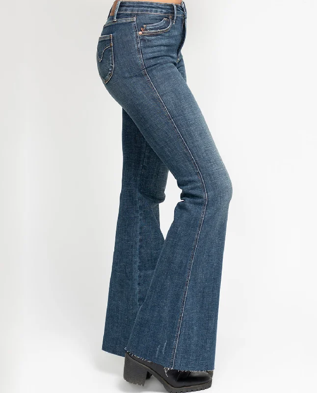 Judy Blue High Waist Tummy Control Flare Jean Chic Rolled Cuff Denim Jeans