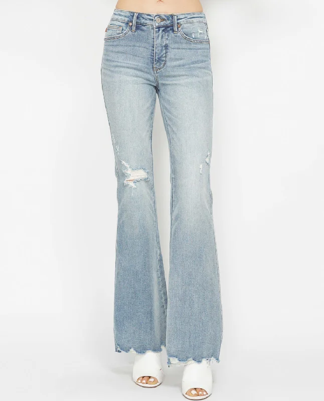 Judy Blue Mid Rise Tummy Control Destroy Flare Jean Fashionable Mom Jeans