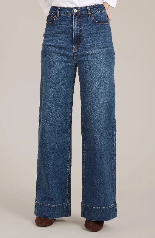 Flared High Rise Jean - Dark Denim Casual Bootcut Ripped Jeans