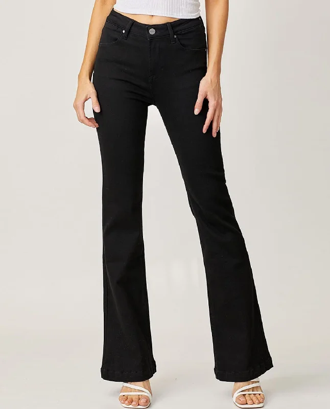 Risen Midrise Black Flare Jean Fashionable Slim Fit Jeans