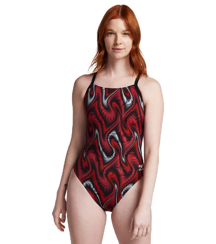 Speedo Women's Purpose Flyback One Piece Swimsuit Team Red Plunge Back Swimsuit