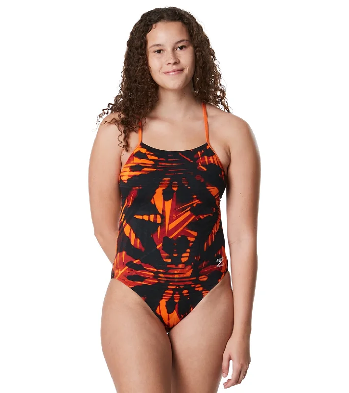 Speedo Women's Reflected One Back One Piece Swimsuit Speedo Orange Timeless Black Bikini