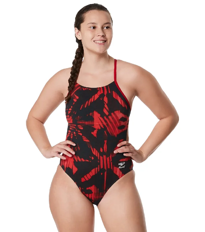 Speedo Women's Reflected One Back One Piece Swimsuit Speedo Red Lace-Detail Bikini Set