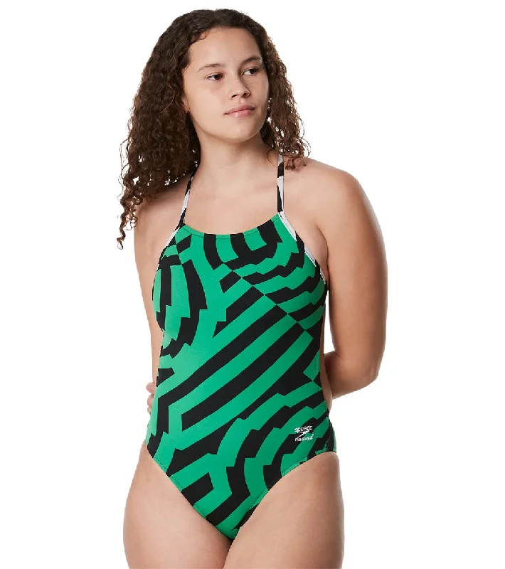 Speedo Women's Vortex Maze One Back One Piece Swimsuit Speedo Green Soft Beachwear Set