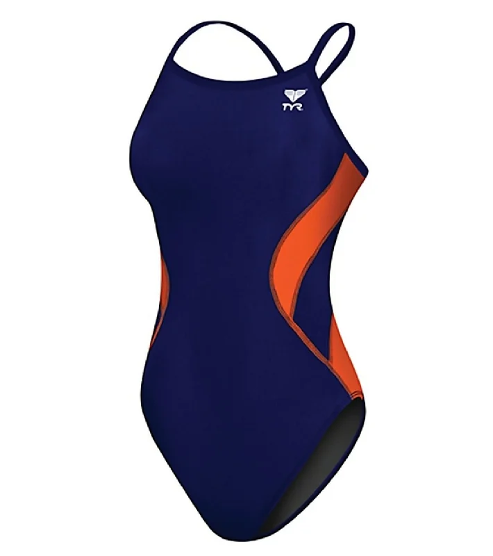 TYR Women's Alliance Splice Diamondfit One Piece Swimsuit Navy/Orange Sexy Two-Piece Set