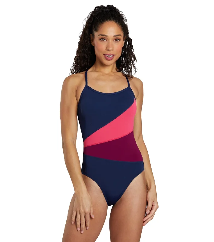 Dolfin Women's Aquashape Color Block Moderate One Piece Swimsuit Navy/Cabernet Color-Block Bikini