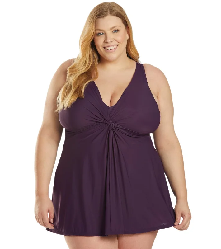 Miraclesuit Women's Plus Size Solid Must Have Marais Swim Dress Sangria Classic Monokini Design