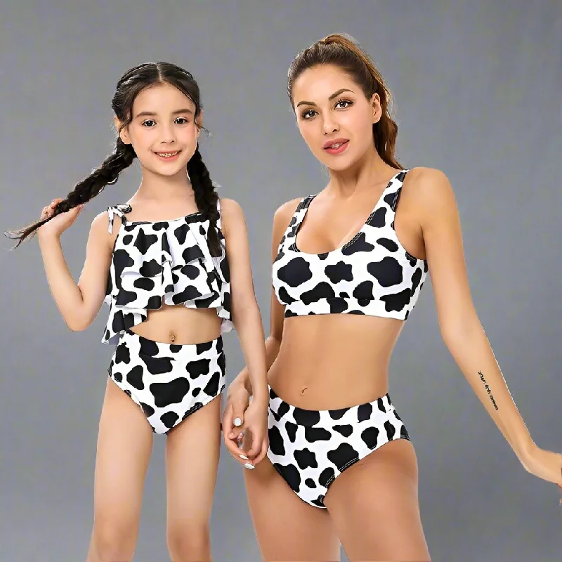 Mommy & Me Matching Leopard Print Two Piece Swimsuit Tropical Print One-Piece