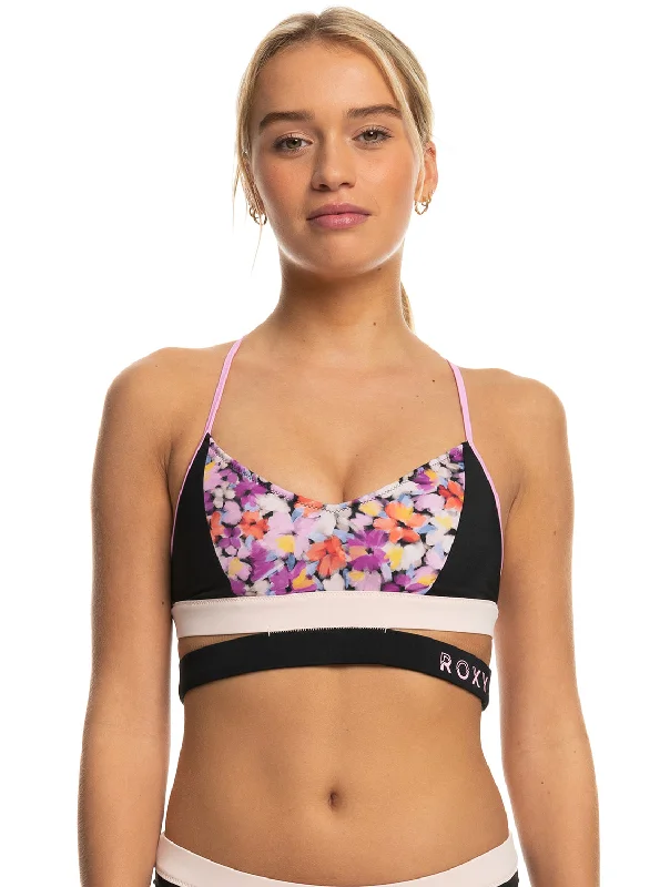 Roxy Active Bralette Bikini Top - Anthracite Swim Blooms Timeless Black Bikini