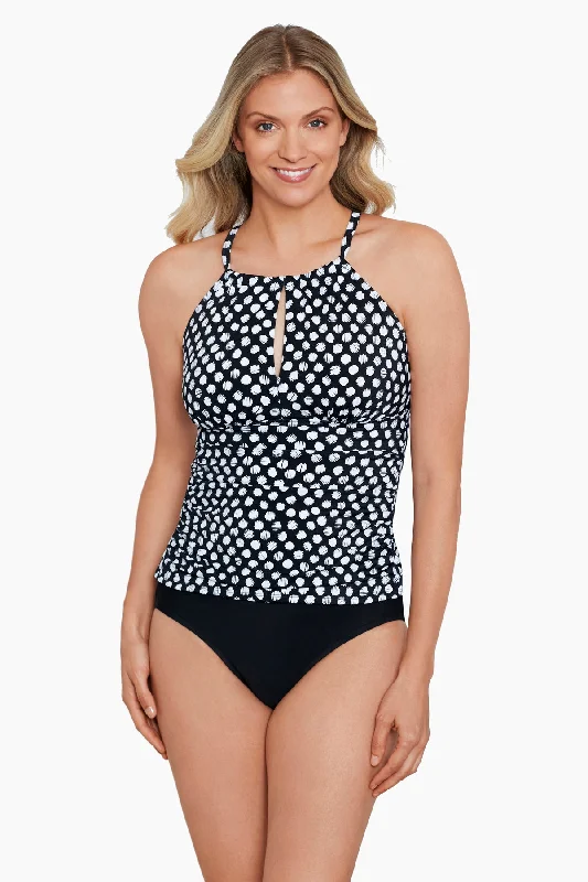 High Neck Keyhole Tankini Top Spots Sleek Mesh Bikini