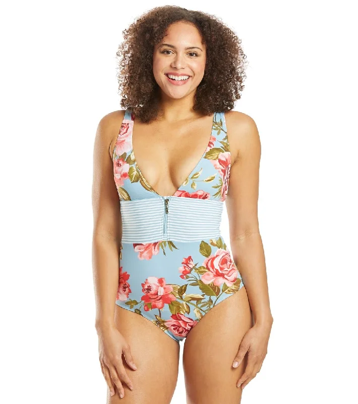 Skye Rose Garden Faith V Neck One Piece Swimsuit Blue/Multi Lace-Detail Bikini Set