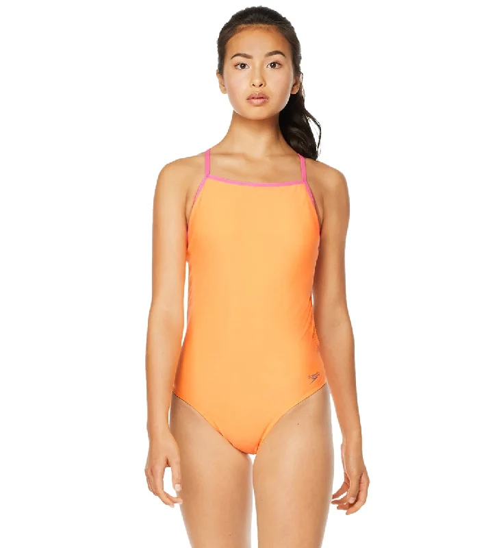 Speedo Vibe Women's The One Back Solid One Piece Swimsuit Orange/Pink Strappy Back Bikini