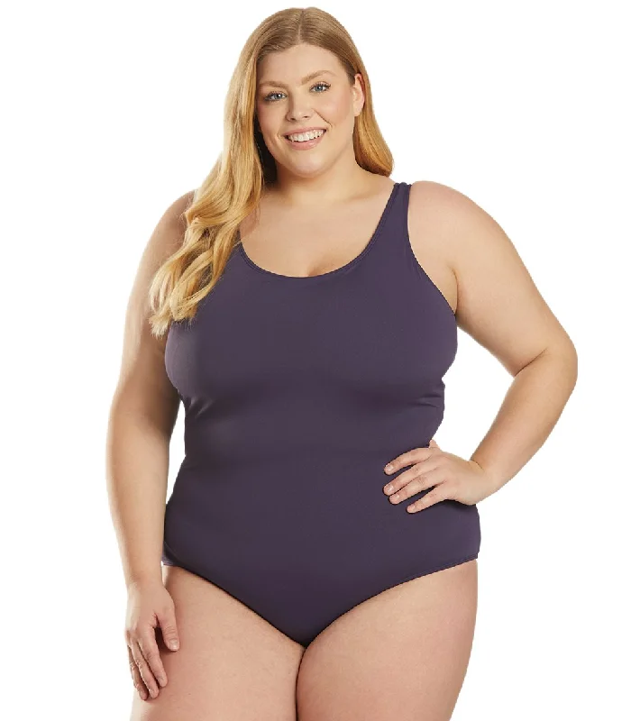 Sporti Plus Size HydroLast Chlorine Resistant Conservative Scoop Back One Piece Swimsuit Mauve Sexy Cutout Swimsuit