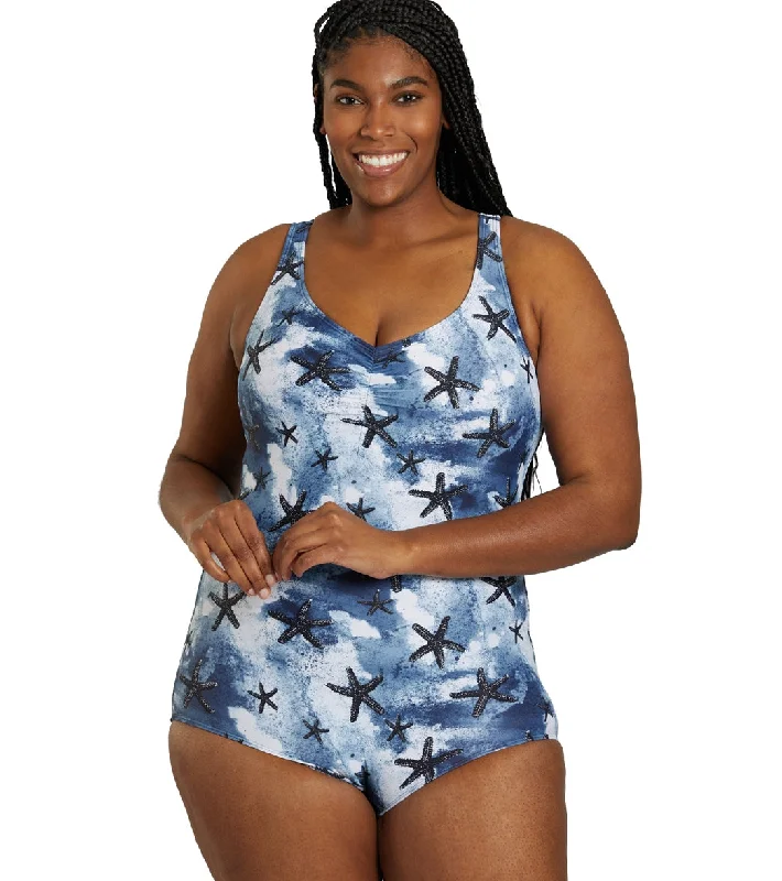 Sporti Plus Size Sanibel Island Conservative Printed Girl Leg One Piece Swimsuit Sanibel Island Classic One-Piece