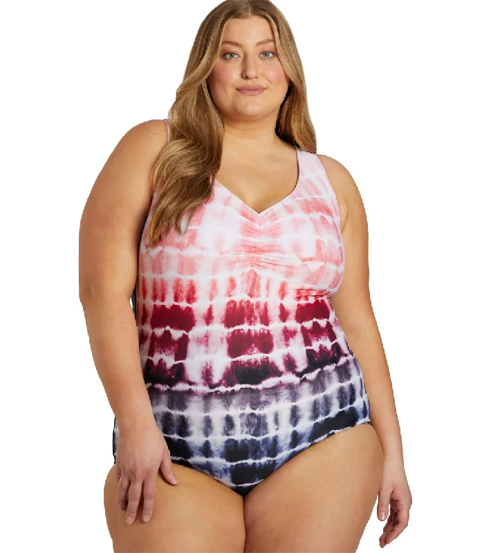 Sporti Plus Size Shibori Conservative Printed Ombre Girl Leg One Piece Swimsuit Watermelon Plus-Size Bikini Set