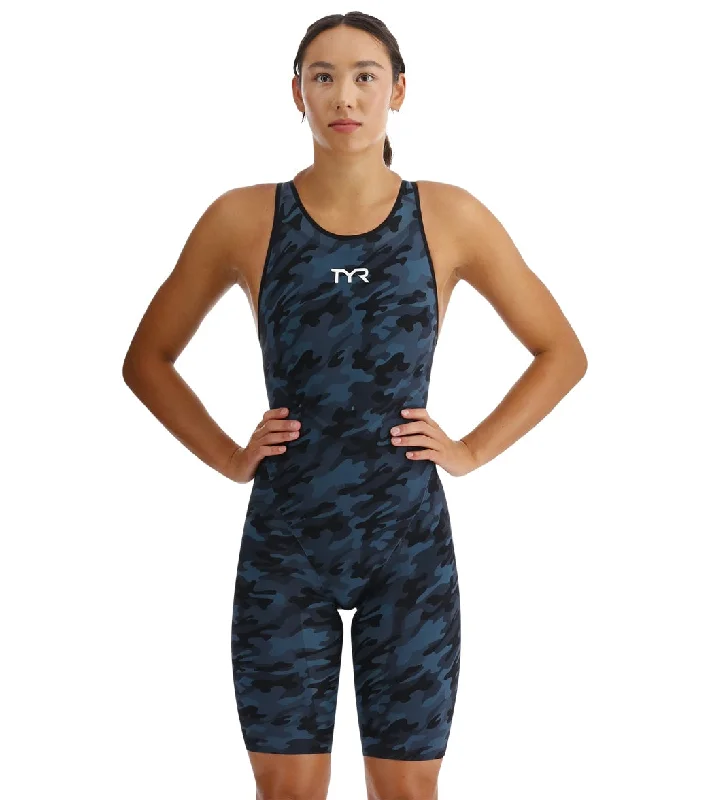 TYR Women's Venzo Camo Closed Back Tech Suit Swimsuit Deep Teal Floral Print Swimsuit