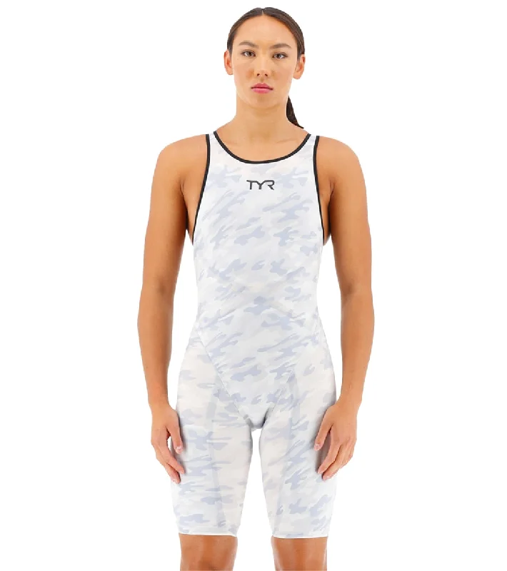 TYR Women's Venzo Camo Closed Back Tech Suit Swimsuit White Camo Stylish Cover-Up Set