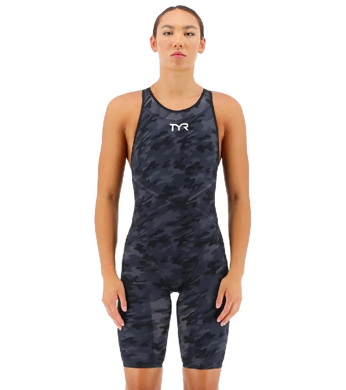 TYR Women's Venzo Camo Open Back Tech Suit Swimsuit Black Camo Vintage Swimwear Look