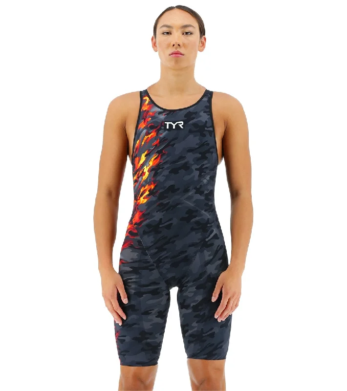 TYR Women's Venzo Camo Open Back Tech Suit Swimsuit Fire Camo Sporty Racerback Swimsuit