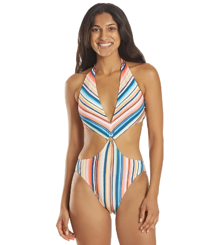 Vince Camuto Women's Multi Stripe Ring Monokini One Piece Swimsuit Multi Colored Bold Color Swimsuit