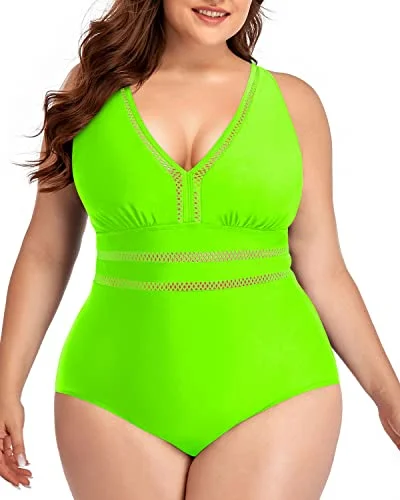 Padded Push Up Bra Plus Size One Piece Backless Swimwear-Neon Green Vibrant Bikini Bottoms