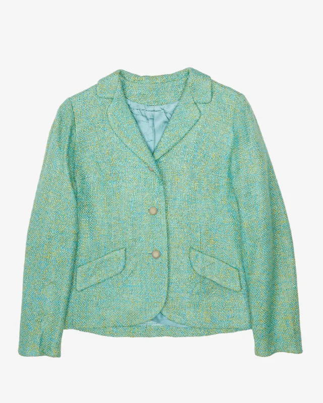 1960s Blue And Green Woven Jacket - XS Nylon Jacket Polyester Jacket Spandex Jacket