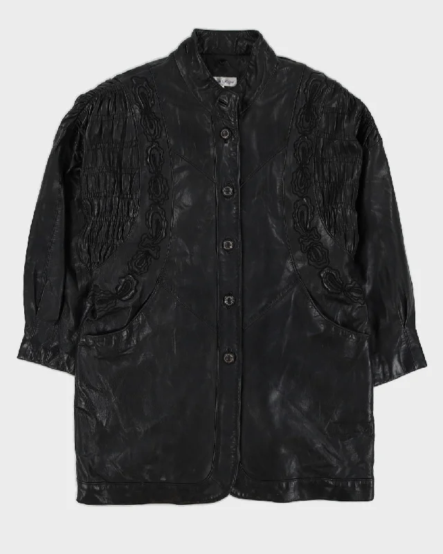 Black Leather Embroidered Jacket - M / L Oversized Jacket Tailored Jacket Straight Jacket