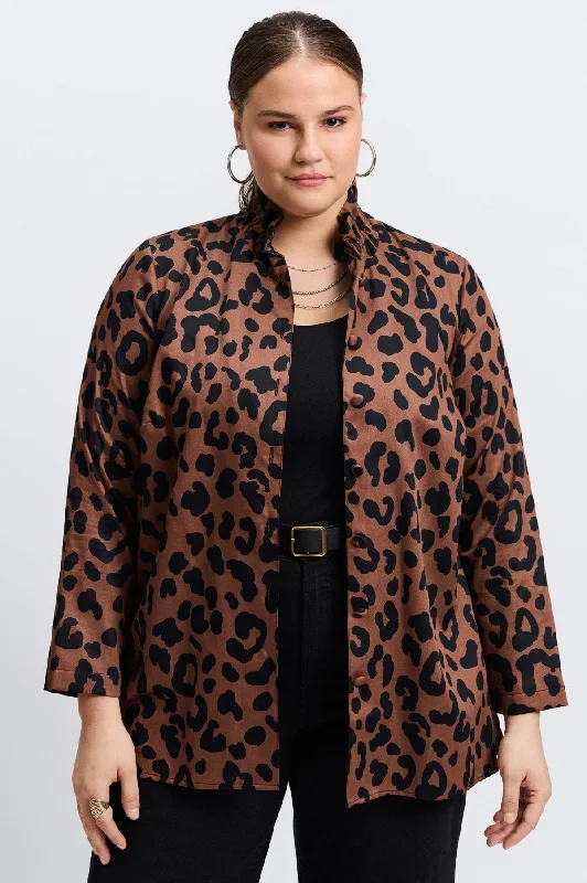 Carolina Plus Cheetah Shirt Jacket Front Pockets Side Pockets Patch Pockets