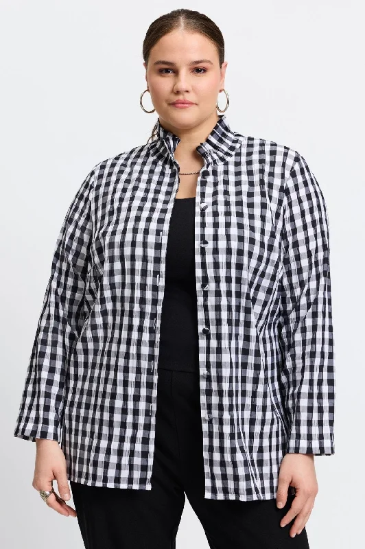 Carolina Plus Crinkle Gingham Shirt Jacket Trench Coat Raincoat Waterproof Jacket