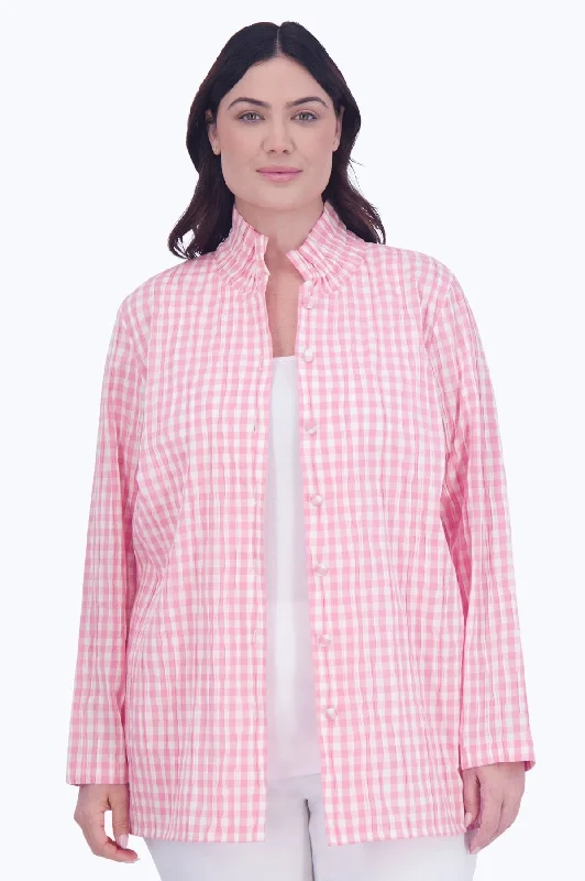 Carolina Plus Crinkle Gingham Shirt Jacket Satin Fabric Silk Fabric Chiffon Fabric