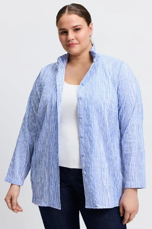 Carolina Plus Crinkle Mini Gingham Shirt Jacket V-Neck Jacket Boat Neck Jacket Square Neck Jacket