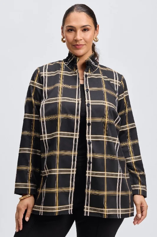 Carolina Plus No Iron Gold & Silver Lurex Plaid Shirt Jacket Striped Jacket Polka Dot Jacket Floral Jacket